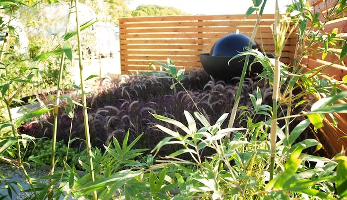 Perth Garden Show display garden corner featuring layered planting and pavers